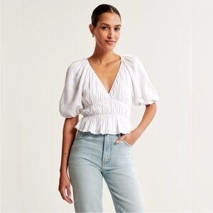 NWT Abercrombie short sleeve linen blend babydoll top